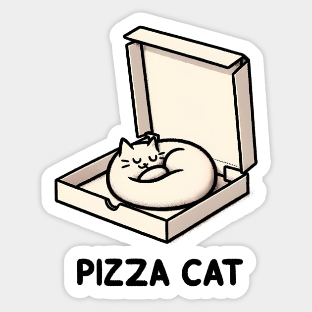 Funny Cute Cat Sleeping inside Pizza Box Sticker by logiamerch